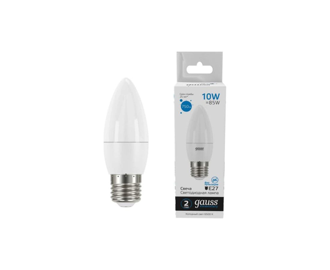 ნათურა Candle 10W 750lm 6500K E27 LED 1/10/100 Gauss — ნათურა და ვაზნა